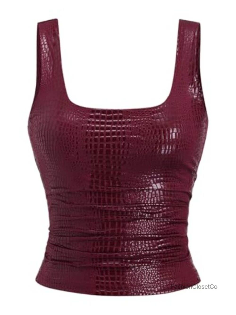 Faux Leather Ruched Square Neck Y2K Rave Club Tank Top